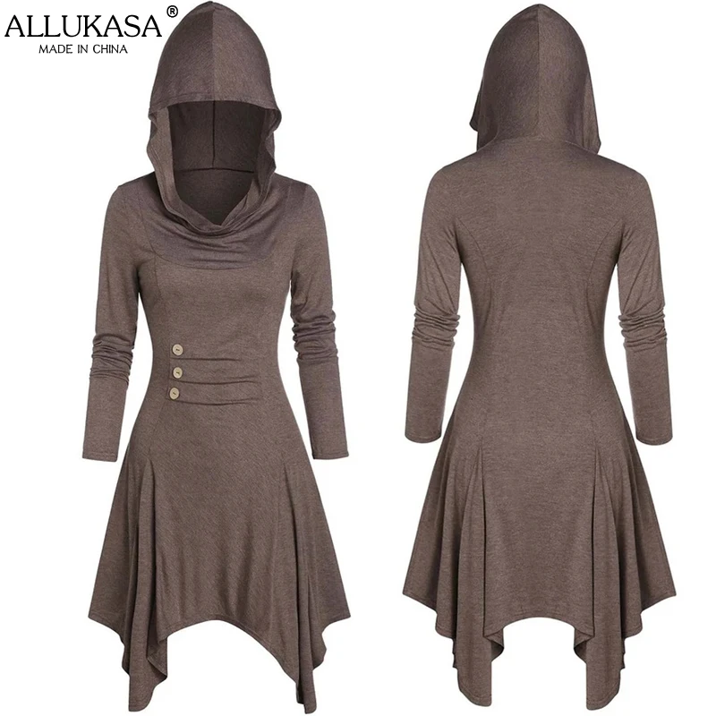 

Women's Hooded Dresses Long Sleeve Casual Loose Plus Size Fashion High Low Hem Autumn and Winter Dress Pullover Cosplay Clothing