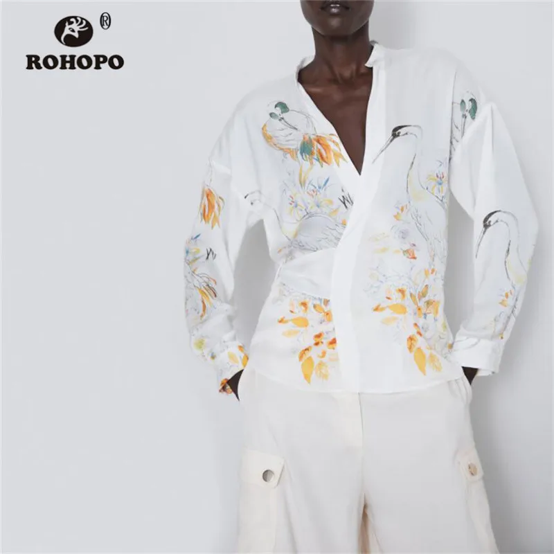 ROHOPO Autumn Women Prited Bird Cardigan Blouse Sashes Belted Chic Ladies White Crane Soft Top Shirt #2332
ROHOPO Autumn Women Prited Bird Cardigan Blouse Sashes Belted Chic Ladies White Crane Soft Top Shirt #2332