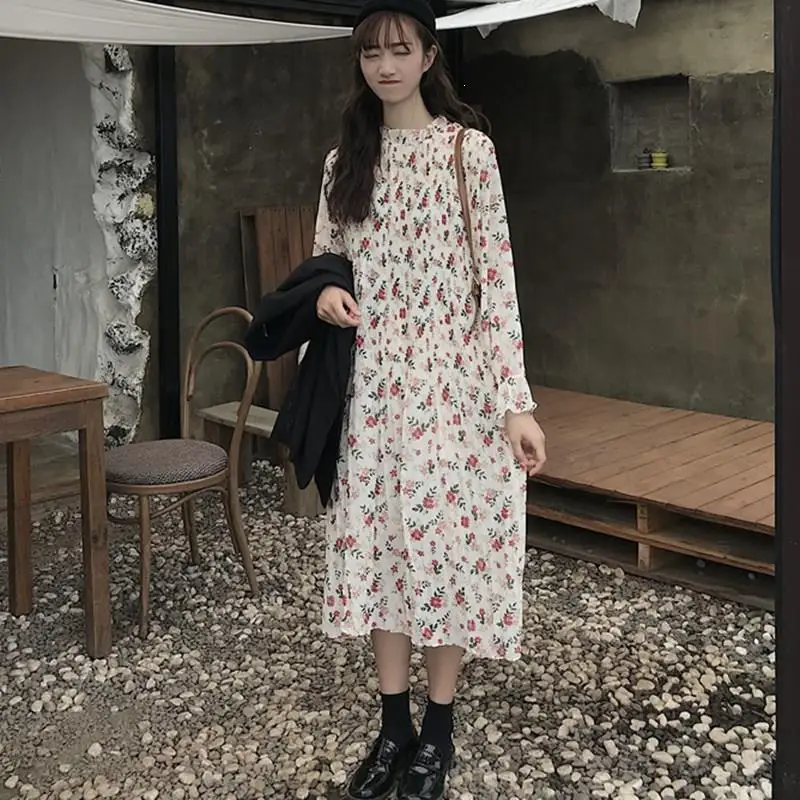 Nice Korean Women Pleated Vintage Floral Midi Dress Spring Fall Female Elegant Loose Dress Lady Cute Sweet Dress
Nice Korean Women Pleated Vintage Floral Midi Dress Spring Fall Female Elegant Loose Dress Lady Cute Sweet Dress
