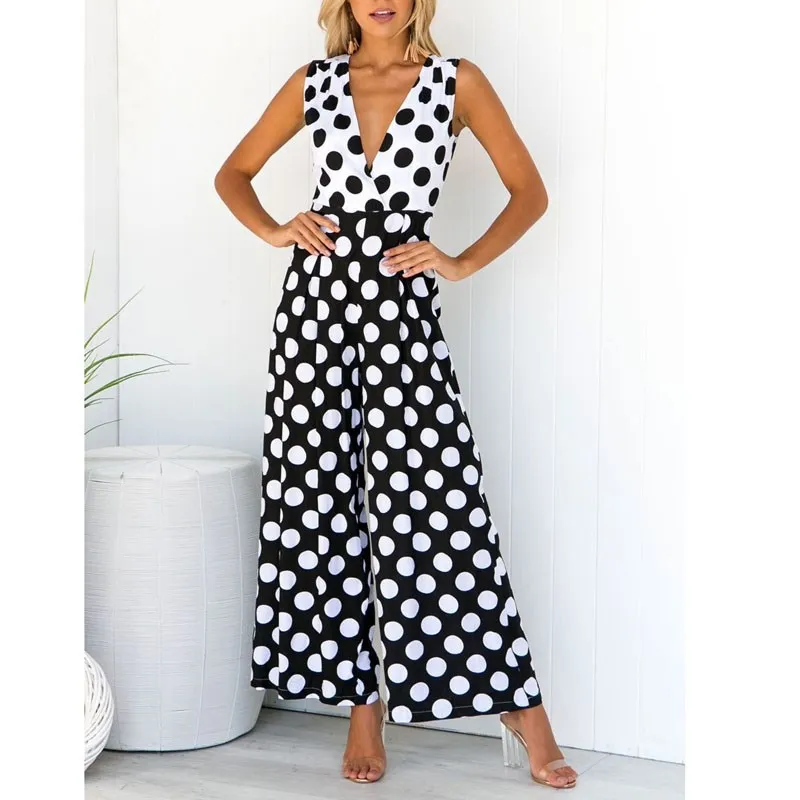 Sexy Polka Dot Printed Jumpsuit Elegant V-Neck Wide Leg Pants Romper Loose Long Jumpsuit Casual High Waist Sleeveless Overalls
Sexy Polka Dot Printed Jumpsuit Elegant V-Neck Wide Leg Pants Romper Loose Long Jumpsuit Casual High Waist Sleeveless Overalls
