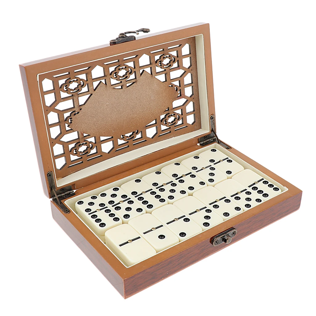 28pcs Domino Game Set Board Game Party Toy with Retro Wooden Box Holder
