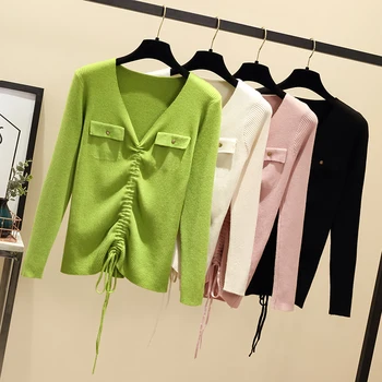 Plus Size M-4XL Autumn Solid Elastic Slim Pullovers Sweaters Bottoming Women Pink Drawstring Knitted Sweater Female Jumper 3820
Plus Size M-4XL Autumn Solid Elastic Slim Pullovers Sweaters Bottoming Women Pink Drawstring Knitted Sweater Female Jumper 3820