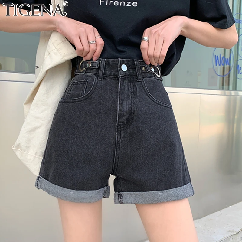 Женские джинсовые шорты TIGENA с высокой талией черные белые летние повседневные