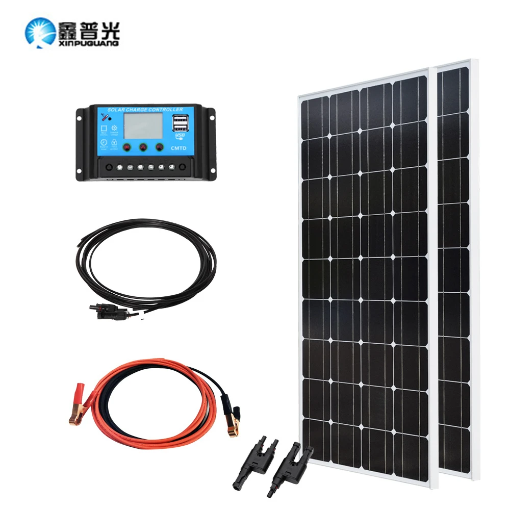 XINPUGUANG 200W Solar System Kit 100w Solar Panel Monocrystalline Module Efficient Cell 12v/24v/20A Controller Cable MC4 Adapter Galss Solar Panel
XINPUGUANG 200W Solar System Kit 100w Solar Panel Monocrystalline Module Efficient Cell 12v/24v/20A Controller Cable MC4 Adapter Galss Solar Panel