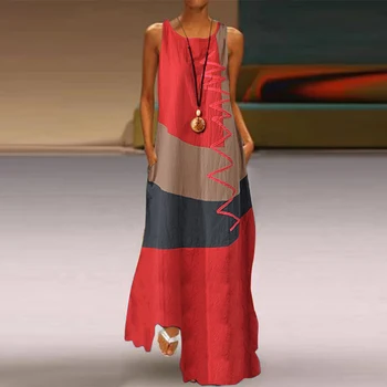 2020 Vintage Color Stitching Maxi Dress Women's Summer Long Sundress Casual Sleeveless Tank Vestidos Female O Neck Robe Femme
2020 Vintage Color Stitching Maxi Dress Women's Summer Long Sundress Casual Sleeveless Tank Vestidos Female O Neck Robe Femme