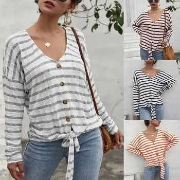 2019 Autumn Women Cardigan Button Up Bow Long Sleeve V Neck Loose Striped Knitted Sweater Ladies Knitwear Stripes Knit Clothing
2019 Autumn Women Cardigan Button Up Bow Long Sleeve V Neck Loose Striped Knitted Sweater Ladies Knitwear Stripes Knit Clothing