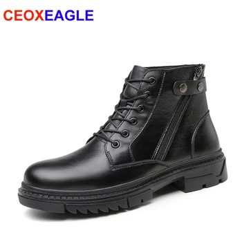 

High Quality Genuine Leather Black Autumn Male Ankle Boot Chelsea Boots Winter Warm Martin Zipper Boots Working Boots Men Shoes