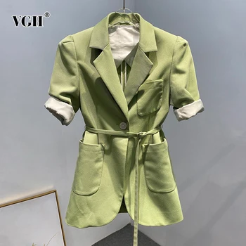 VGH Lace Up Coat For Women Notched Collar Short Sleeve High Waist Tunic Pockets Green Casual Coats Female 2020 Fashion New Style
VGH Lace Up Coat For Women Notched Collar Short Sleeve High Waist Tunic Pockets Green Casual Coats Female 2020 Fashion New Style