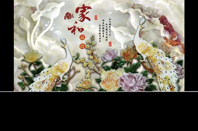 3DCustomized wallpaper mural Chinese style natural scenery with peacock jade carving behind sofa as background in living room
3DCustomized wallpaper mural Chinese style natural scenery with peacock jade carving behind sofa as background in living room