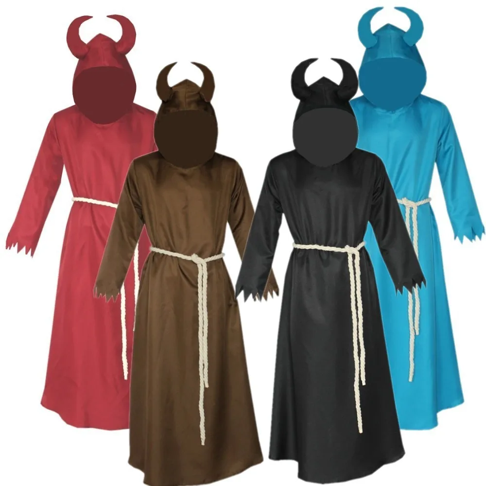 

Monks and Priests The Medieval Times Cloak Man Death Devil Cos Ox Horn Long Sleeves Floor Length Dress Halloween Cosplay Costume