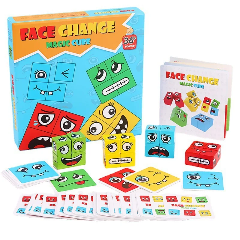 

Montessori Expression Puzzle Face Change Cube Building Blocks Toys Early Learning Educational Match Toy for Children Gift