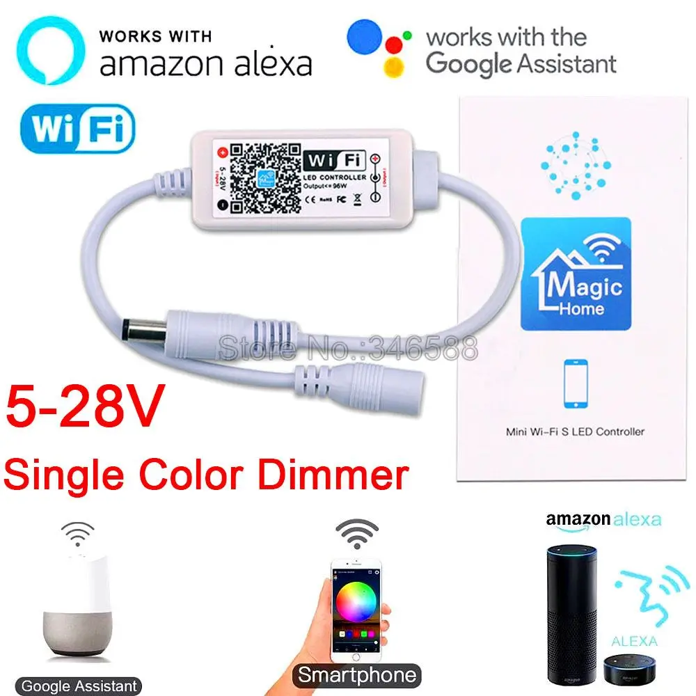 Magic Home Mini WiFi LED Dimmer Controller 5-28V Phone App Amazone Alexa Google Home Voice Control for Single Color LED Strip
Magic Home Mini WiFi LED Dimmer Controller 5-28V Phone App Amazone Alexa Google Home Voice Control for Single Color LED Strip