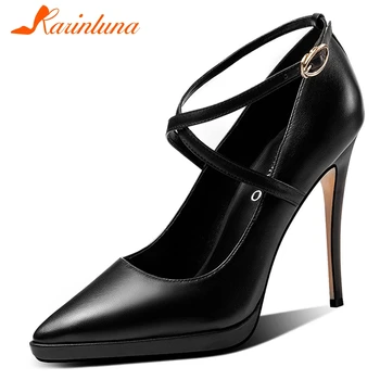 Karinluna Fashion New Hot Cow Leather Pointed Toe Black Pumps Woman Shoes Thin High Heels Buckle Strap Shoes Women Pumps 
Karinluna Fashion New Hot Cow Leather Pointed Toe Black Pumps Woman Shoes Thin High Heels Buckle Strap Shoes Women Pumps