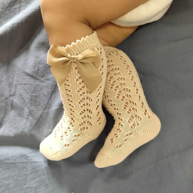 

Baby Socks Knee High Long Girls Hollow Sock Spring Summer Newborn Bows Leg Warmers Infant Spanish Socks Cotton