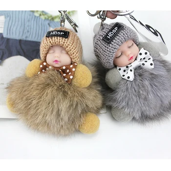 Fox Fur Cute Sleeping Baby Doll with Knitting Hat Pompom Ring Keychain Plush doll pendant Bag Garments Accessories 
Fox Fur Cute Sleeping Baby Doll with Knitting Hat Pompom Ring Keychain Plush doll pendant Bag Garments Accessories