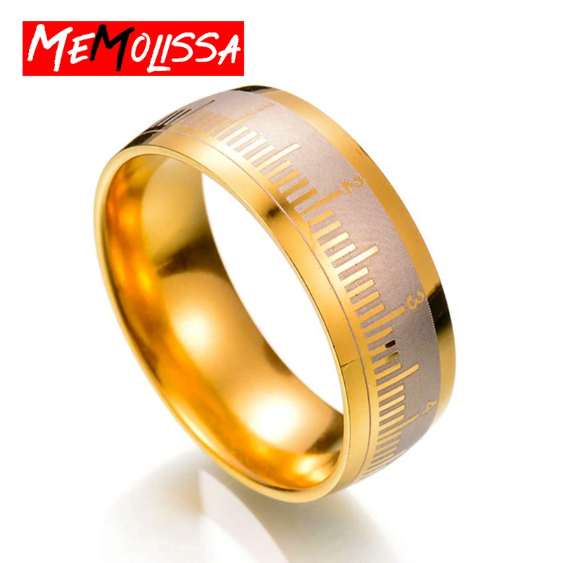 

MeMolissa 8mm Never fade Classic Graduation Rule Rings Gold Ring filled 316L Titanium steel rings for Gift