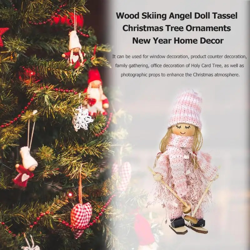 christmas tree skiing angel doll tassel ornaments for new year