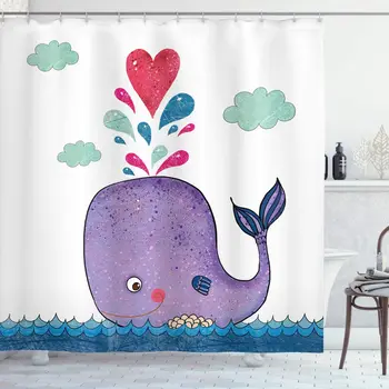 Whale Shower Curtain Smiley Whale Motif with Hearts and Clouds on Sea Print Bathroom Decor Set with Hooks 75" Long Purple Blue
Whale Shower Curtain Smiley Whale Motif with Hearts and Clouds on Sea Print Bathroom Decor Set with Hooks 75" Long Purple Blue