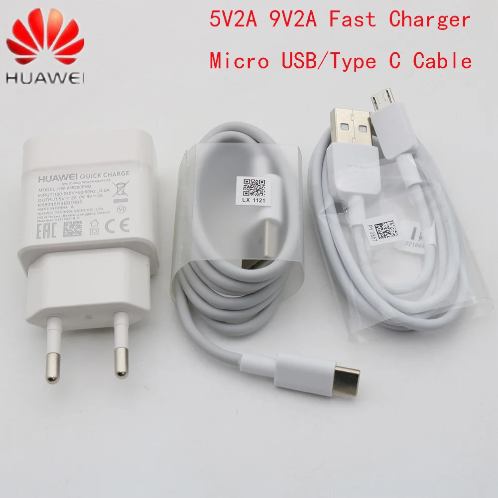 

Huawei Original cargador 9 V/cargador USB Micro USB 2A/Tipo C para P8 P9 P10 P20 Plus Lite de Honor 8 9 10 Mate7 8 10 Nova2 2i 3i