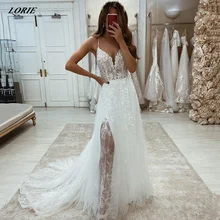 LORIE Sexy Glitter Lace Side Slit Wedding Dresses Spaghetti Straps Sleeveless V-Neck Appliques Boho Bridal Gowns robe de mariée
LORIE Sexy Glitter Lace Side Slit Wedding Dresses Spaghetti Straps Sleeveless V-Neck Appliques Boho Bridal Gowns robe de mariée
