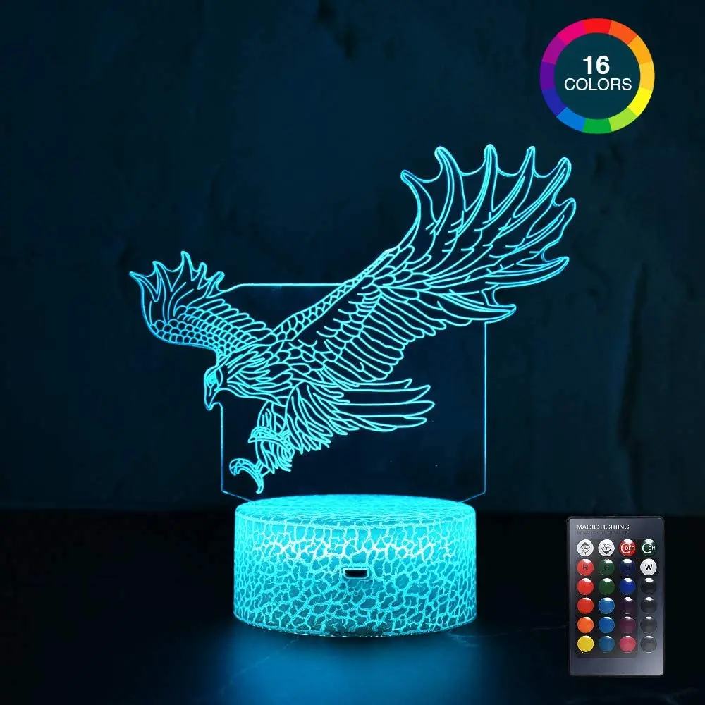 letour 3W night light 3D eagle lamp wireless remote control 16 color changing table lamp For Holiday decoration and kids gift
letour 3W night light 3D eagle lamp wireless remote control 16 color changing table lamp For Holiday decoration and kids gift