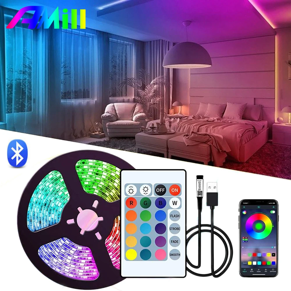 AMill 5M 10M LED Light Strip Bedroom 5V USB RGB Bluetooth/IR Controlled 5050SMD Backlight Smart LED Strips For Room Decoration
AMill 5M 10M LED Light Strip Bedroom 5V USB RGB Bluetooth/IR Controlled 5050SMD Backlight Smart LED Strips For Room Decoration
