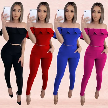 Summer Two Piece Set Womens Sweatsuit Sexy Tracksuit Street Fashion Sexy Off-Shoulder Ruffles Two-Piece Suits Women Clothing
Summer Two Piece Set Womens Sweatsuit Sexy Tracksuit Street Fashion Sexy Off-Shoulder Ruffles Two-Piece Suits Women Clothing