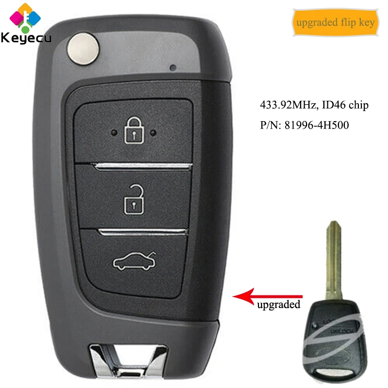 KEYECU Upgraded Flip Remote Car Key With 433.92MHz & ID46 Chip - FOB for Hyundai H-1 iMax iLoad i800 2008-2017 P/N: 81996-4H500
KEYECU Upgraded Flip Remote Car Key With 433.92MHz & ID46 Chip - FOB for Hyundai H-1 iMax iLoad i800 2008-2017 P/N: 81996-4H500