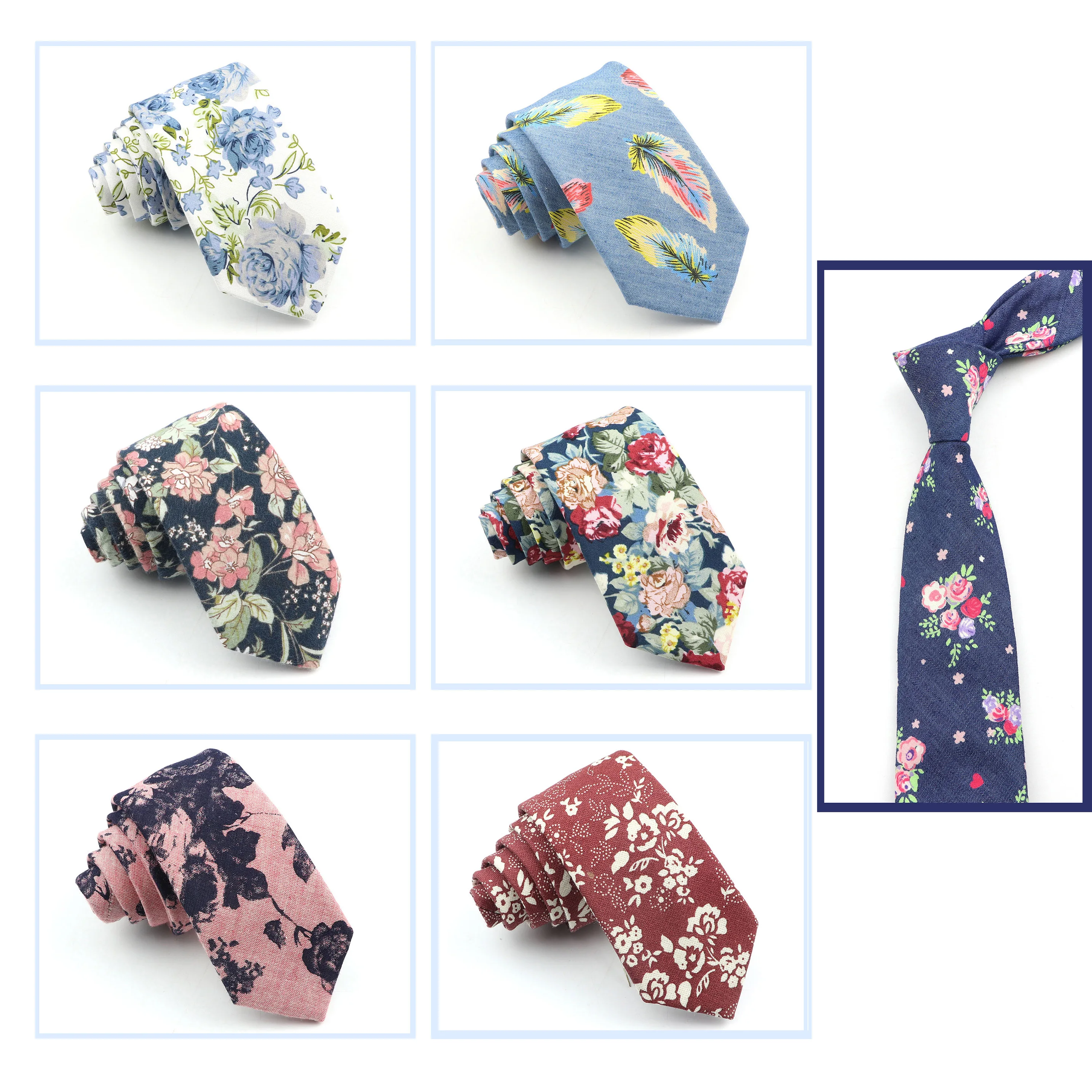 High Quality Men's Floral Ties Printed 100%Cotton 6.5cm Slim Neckties For Wedding Party Casual Skinny Gravata New Design Gift |