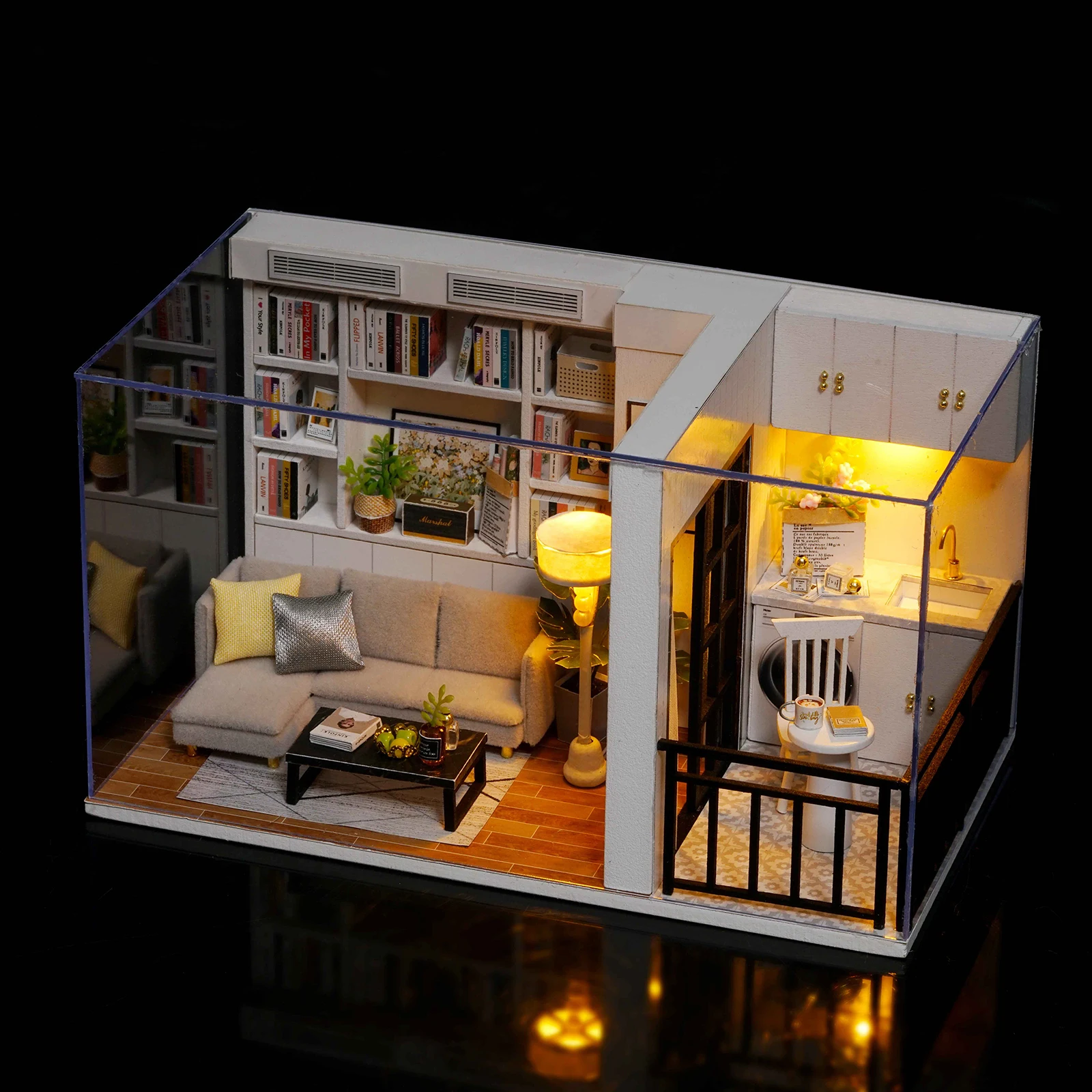 DIY 3D Wood LED Light Dollhouse Modern Cottage Living Room Puzzles Toy Gift DIY 3D Wood LED Light Dollhouse Modern Cottage Living Room Puzzles Toy Gift