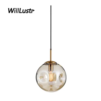 

Modern Glass Pendant Light Hotel Restaurant Bar Cafe Bakery Shop Bedroom Smoke Cognac Mouth Blown Concave Glass Suspension Lamp