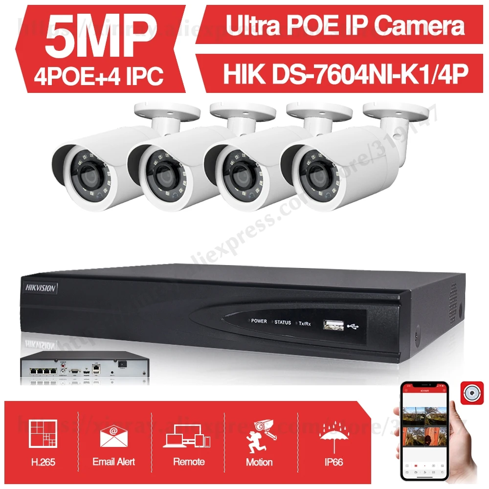 4CH CCTV System 4PCS Ultra 5MP Outdoor Security POE Camera with Hikvision 4 POE NVR DS-7604NI-K1/4P DIY Video Surveillance Kits
4CH CCTV System 4PCS Ultra 5MP Outdoor Security POE Camera with Hikvision 4 POE NVR DS-7604NI-K1/4P DIY Video Surveillance Kits