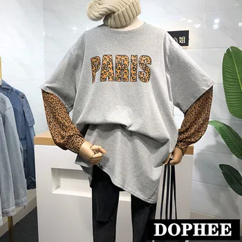 Korean 2020 Spring Round Collar Leopard Print Letters Fake Two Piece T-Shirts Womens Loose Tee Tops Long Sleeve Pullover Shirts
Korean 2020 Spring Round Collar Leopard Print Letters Fake Two Piece T-Shirts Womens Loose Tee Tops Long Sleeve Pullover Shirts