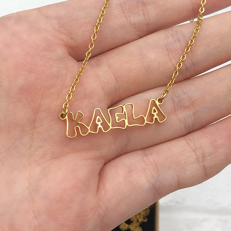 Personalised Outline Name Necklaces For Women Cute Nameplate Jewelry Stainless Steel Cut Out Letter Necklace Best Friend Gifts | Украшения