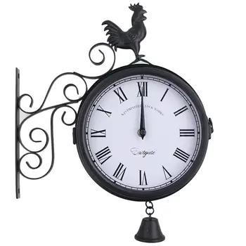 Iron Art Retro Garden Wall Clock Rooster Bell Round Hanging Antique Outdoor Time Decorative Quartz Double Sided Hanging Clock 
Iron Art Retro Garden Wall Clock Rooster Bell Round Hanging Antique Outdoor Time Decorative Quartz Double Sided Hanging Clock