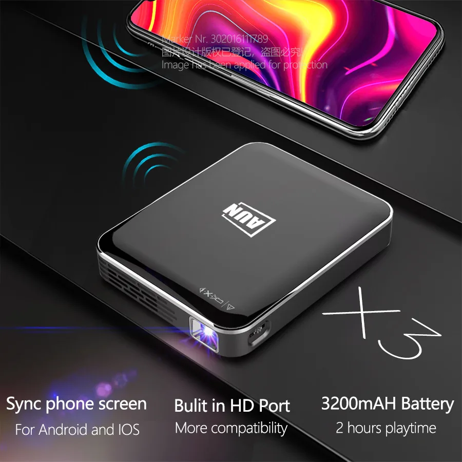 AUN Projector X3, Support with Screen Mobile Phone, 480 p dlp Mini Handheld Projector, Mobile Phone Partner
AUN Projector X3, Support with Screen Mobile Phone, 480 p dlp Mini Handheld Projector, Mobile Phone Partner