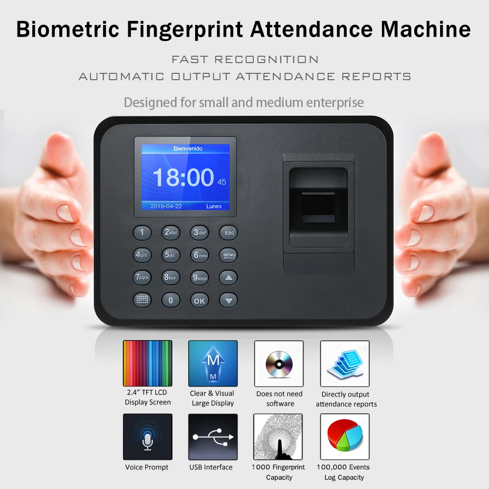 Biometric Fingerprint Attendance Machine LCD Display USB Fingerprint Attendance System Time Clock Employee Checking-in Recorder
Biometric Fingerprint Attendance Machine LCD Display USB Fingerprint Attendance System Time Clock Employee Checking-in Recorder
