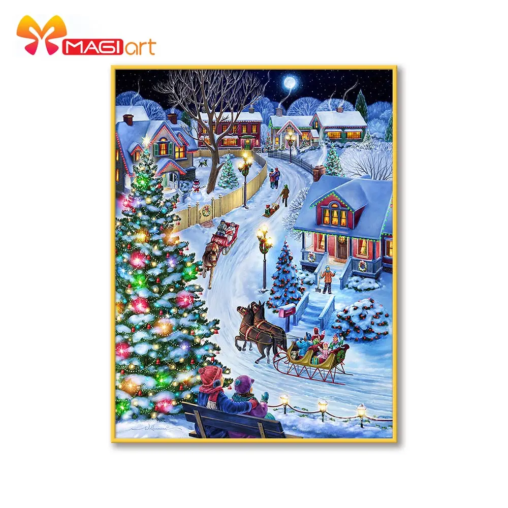 

Cross stitch kits Embroidery needlework sets 11CT water soluble canvas patterns 14CT Full Merry Christmas Town NCMC129