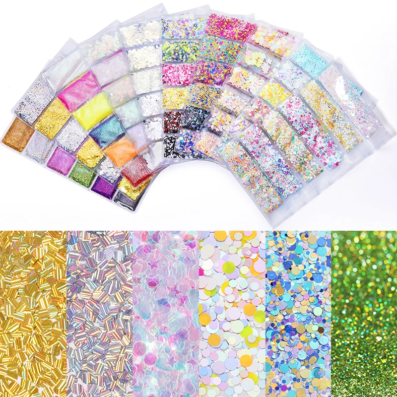 6 Patterns/Bag Holographic Mixed Size Nail Sequins Colorful Flakes 3D Nail Art Manicure Decoration DIY Design Accessories
6 Patterns/Bag Holographic Mixed Size Nail Sequins Colorful Flakes 3D Nail Art Manicure Decoration DIY Design Accessories