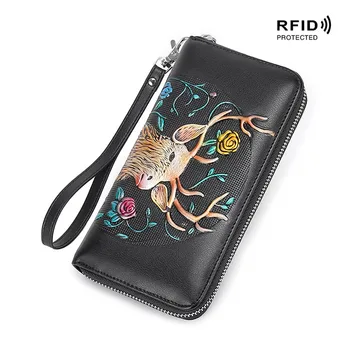 Vintage Women Wallet RFID Genuine Leather Multi Slots Credit Card Holder Phone Bag Long Zipper Clutch Bag Printing Coin Purse 
Vintage Women Wallet RFID Genuine Leather Multi Slots Credit Card Holder Phone Bag Long Zipper Clutch Bag Printing Coin Purse