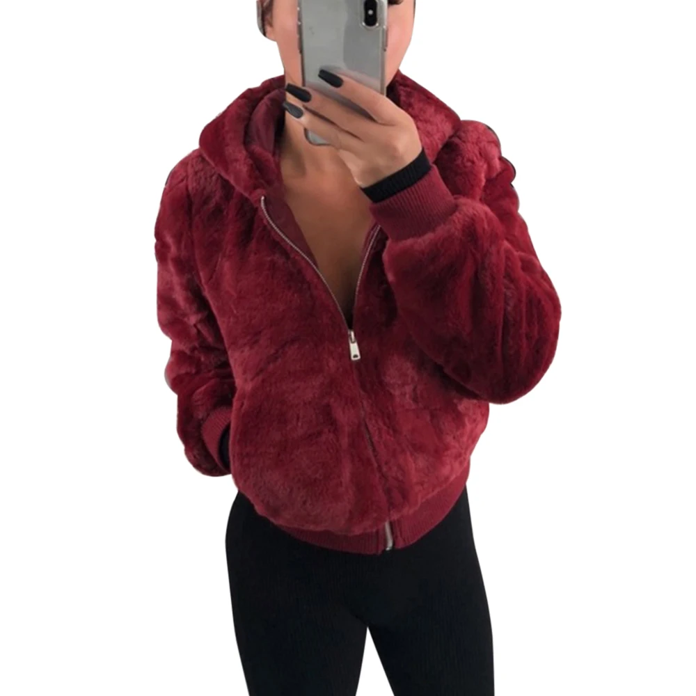 Фото Женская короткая куртка CALOFE повседневная из искусственного лисьего меха с