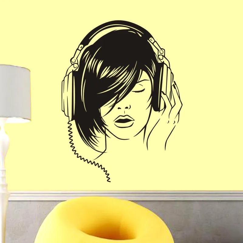 Music Zone Girl Wall Sticker Headset Rock Decor Kids Room Home Decoration Posters Vinyl Music Car Decal