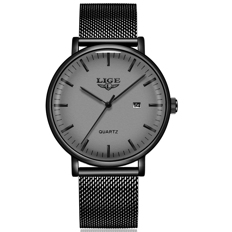 Часы наручные LIGE Мужские кварцевые люксовые брендовые ультратонкие аналоговые с