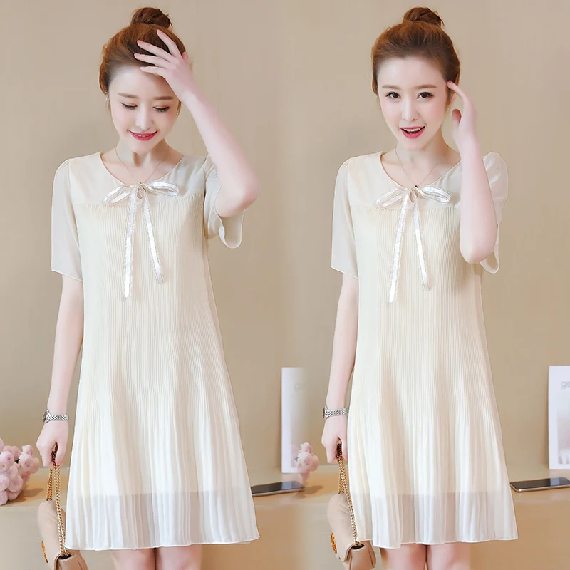 2020 Chiffon Pleated Bow Mini Dresses Summer 4XL Plus Size Short Sleeve Solid Loose Dress Elegant Women Bodycon Party Vestidos
2020 Chiffon Pleated Bow Mini Dresses Summer 4XL Plus Size Short Sleeve Solid Loose Dress Elegant Women Bodycon Party Vestidos