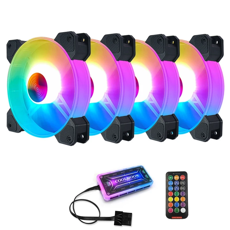 COOLMOON F-YH Computer Case PC Cooling Fan RGB Adjust 120mm Quiet + IR Remote New Computer Cooler RGB CPU Case Fan Four In One
COOLMOON F-YH Computer Case PC Cooling Fan RGB Adjust 120mm Quiet + IR Remote New Computer Cooler RGB CPU Case Fan Four In One