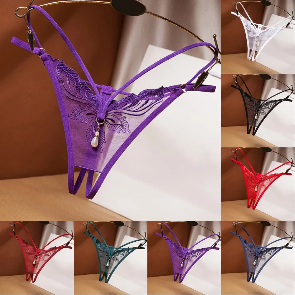 

Sexy Women Lace Embroidery Panties Crotchless Sheer G-String Thong Underwear Breathable See Through Briefs Erotic Lingerie Panty