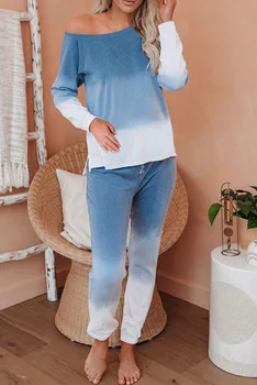 European American Tie-Dye Gradient Pajamas Women Summer 2020 New Style Knitted Long Sleeve Long Pants Women's Home Two-Piece Set 
European American Tie-Dye Gradient Pajamas Women Summer 2020 New Style Knitted Long Sleeve Long Pants Women's Home Two-Piece Set
