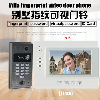 

ZHUDELE Wired 7" Video Door Phone Intercom Entry System Kit 6 Monitors + 1 RFID Access IR 700TVL Camera Fingerprint&Password 1v6