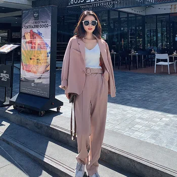 Women's suit 2019 autumn and winter new casual fashion temperament loose wild color single buckle two women's sets set
Women's suit 2019 autumn and winter new casual fashion temperament loose wild color single buckle two women's sets set