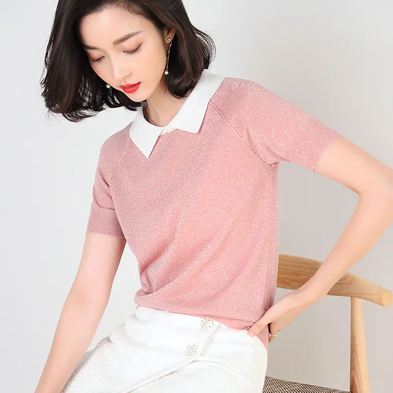 Temperament Loose Women Sweater 2019 Autumn New Simple Solid Color Lapel Sweater Women's Bright Silk Short-sleeved T-shirt Women
Temperament Loose Women Sweater 2019 Autumn New Simple Solid Color Lapel Sweater Women's Bright Silk Short-sleeved T-shirt Women